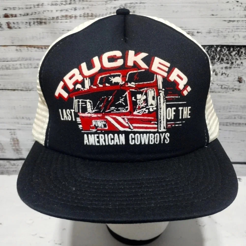 Vintage‎ Trucker Hat Last of the American Cowboys Semi Truck Snapback Mesh Cap